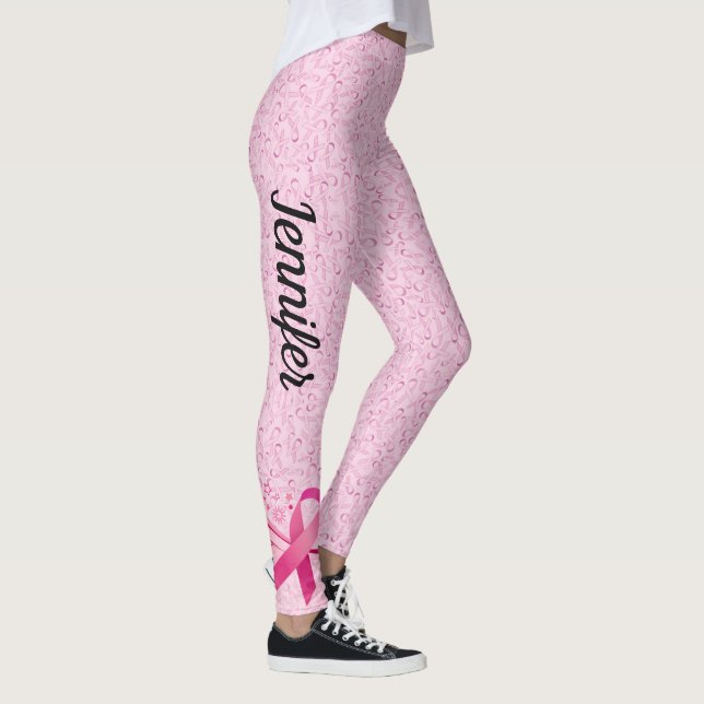 Breast Cancer Support Ribbon Leggings YOUR NAME (Right)