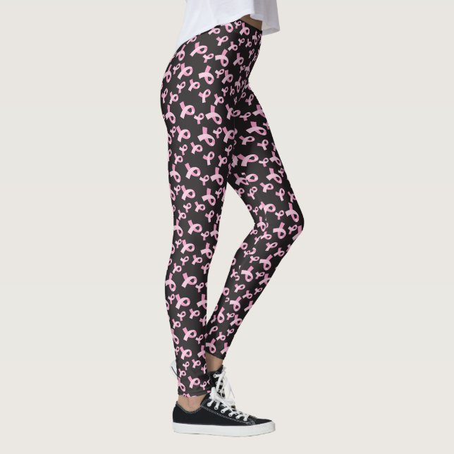 Breast Cancer Support Ribbon Leggings YOUR NAME (Right)