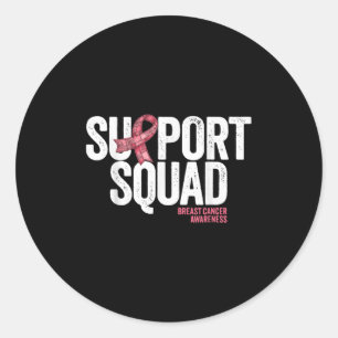 Breast Cancer Support Squad Pink Ribbon Patchwork Classic Round Sticker
