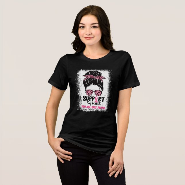 Breast Cancer Support Squad Pink Warrior Messy Bun Tri-Blend Shirt (Front Full)