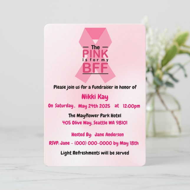 Breast Cancer Support Team Pink Ribbon Personalize Invitation (Standing Front)