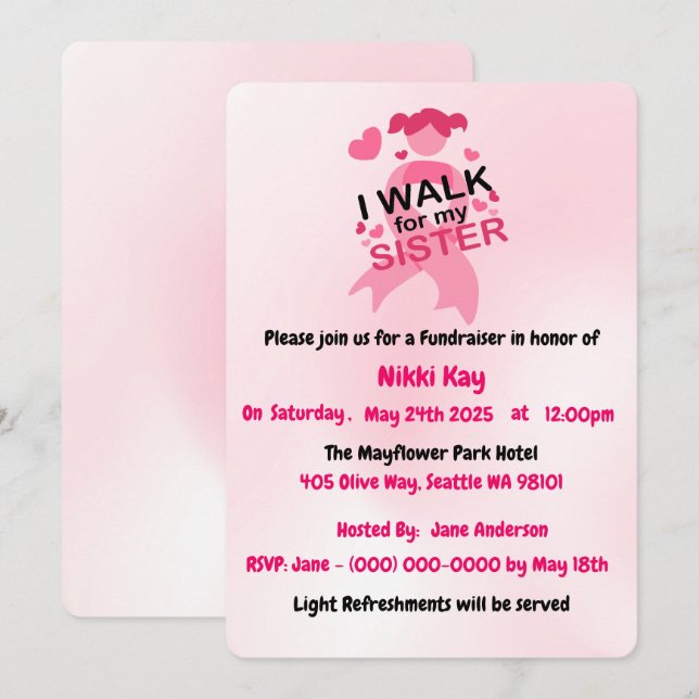 Breast Cancer Support Team Pink Ribbon Personalize Invitation (Front/Back)