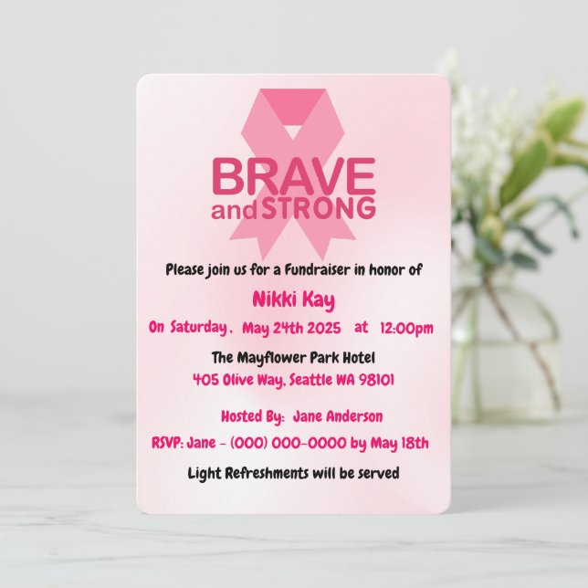 Breast Cancer Support Team Pink Ribbon Personalize Invitation (Standing Front)