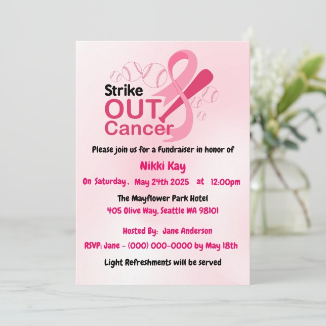 Breast Cancer Support Team Pink Ribbon Personalize Invitation (Standing Front)