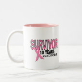 BREAST CANCER SURVIVOR 10 Years & Counting Two-Tone Coffee Mug (Left)