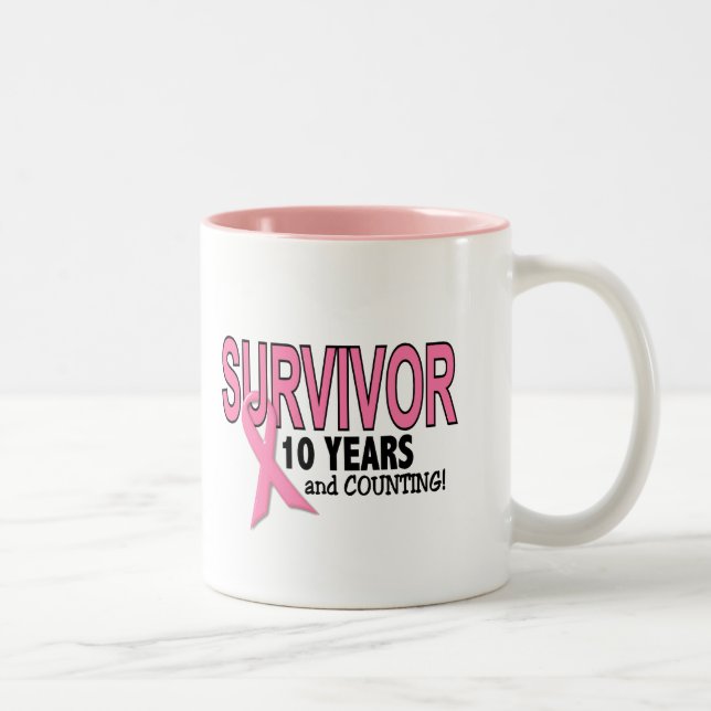 BREAST CANCER SURVIVOR 10 Years & Counting Two-Tone Coffee Mug (Right)