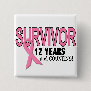BREAST CANCER SURVIVOR 12 Years & Counting Pinback Button