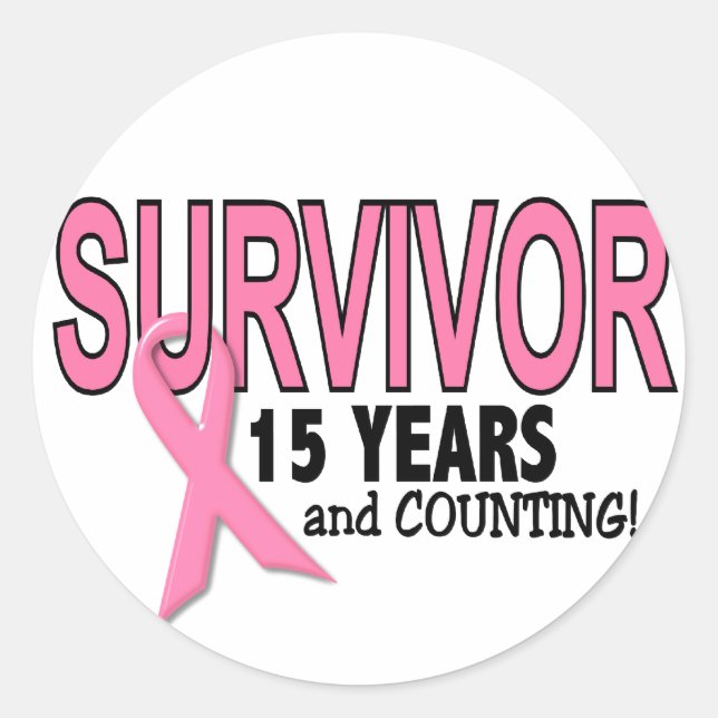 BREAST CANCER SURVIVOR 15 Years & Counting Classic Round Sticker (Front)