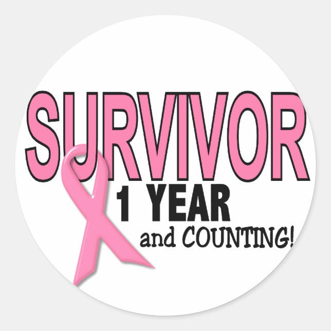 BREAST CANCER SURVIVOR 1 Year & Counting Classic Round Sticker (Front)