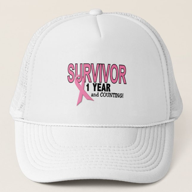 BREAST CANCER SURVIVOR 1 Year & Counting Trucker Hat (Front)