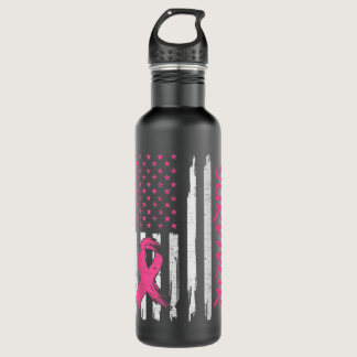 Breast Cancer Survivor American Flag Breast Cancer Stainless Steel Water Bottle