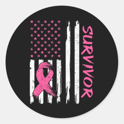 Breast Cancer Survivor American Flag Breast Classic Round Sticker