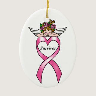 Breast Cancer "Survivor" Angel Ceramic Ornament