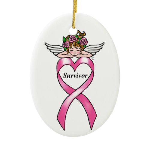 Breast Cancer "Survivor" Angel Ceramic Ornament