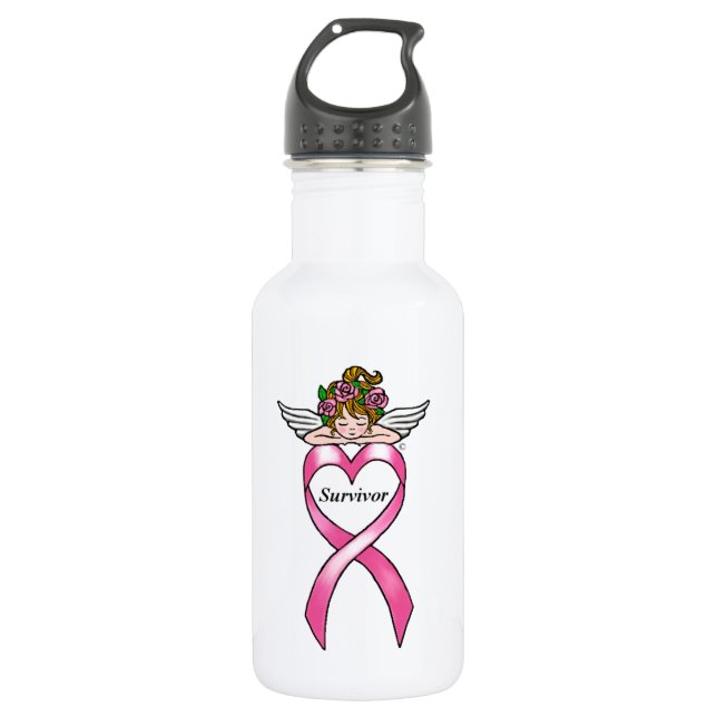 Breast Cancer "Survivor" Angel Stainless Steel Water Bottle (Front)
