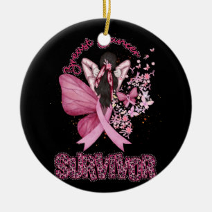 Breast Cancer Survivor Awareness Pink Ribbon Butte Ceramic Ornament