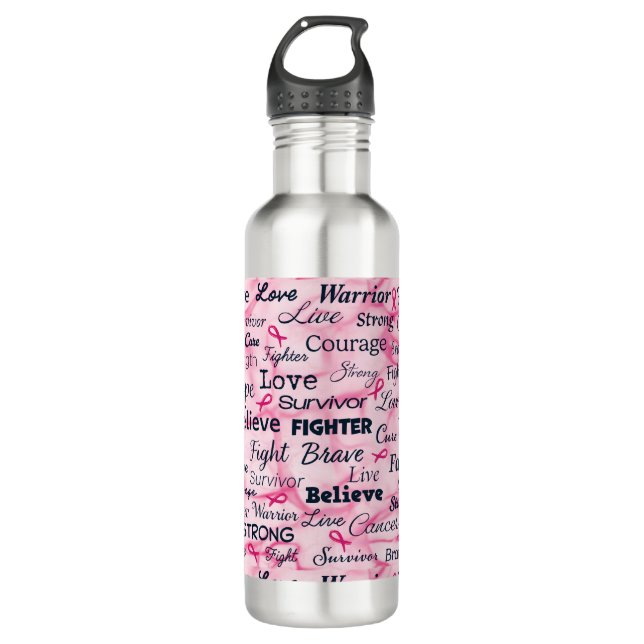 Breast Cancer Survivor Awareness Stainless Steel Water Bottle (Front)