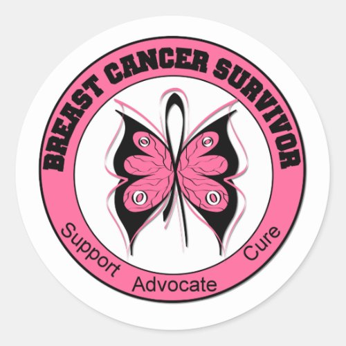 Breast Cancer Survivor Butterfly Classic Round Sticker