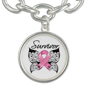 Breast Cancer Survivor Butterfly Ribbon Bracelet