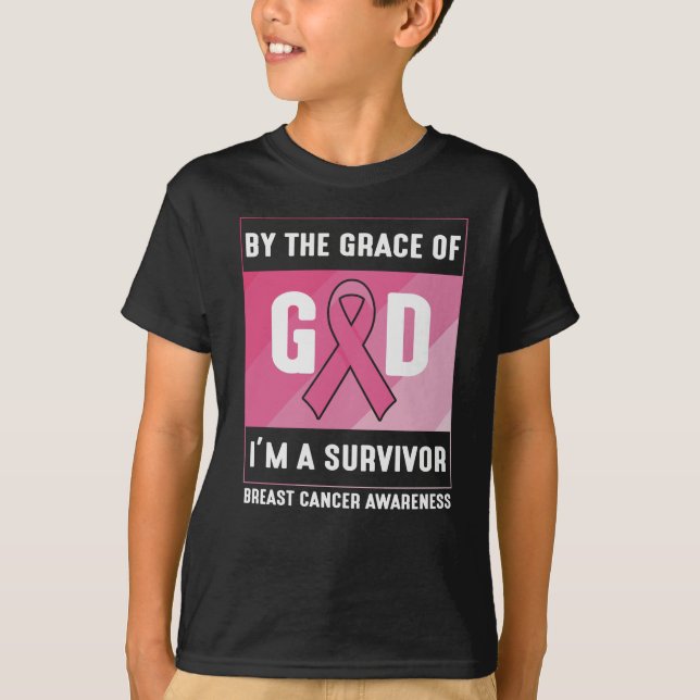 Breast Cancer Survivor By God’s Grace Christian T-Shirt (Front)