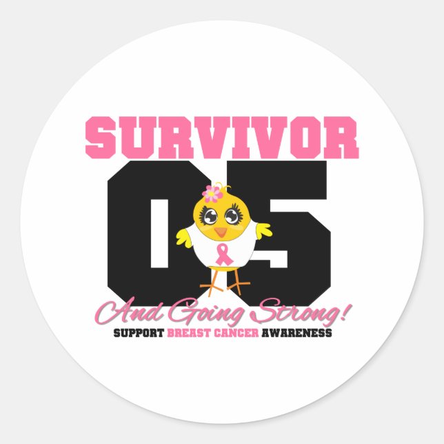 Breast Cancer Survivor Chick 05 Years Classic Round Sticker (Front)