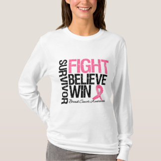 Breast Cancer Survivor Fight Believe Win Motto T-Shirt