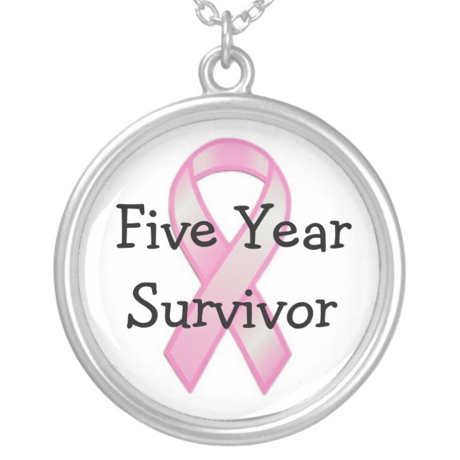 Breast Cancer Survivor Five Years Silver Plated Necklace (Front)