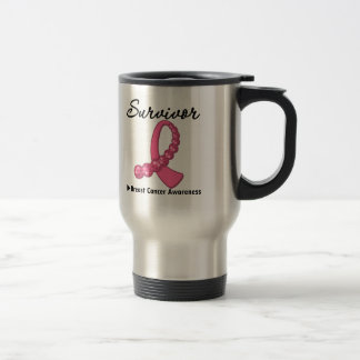 Breast Cancer Survivor Gemstone Ribbon Travel Mug