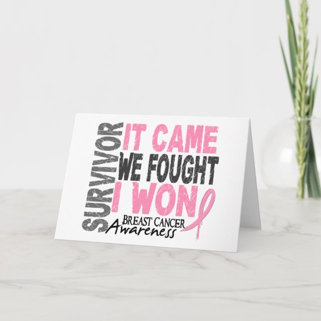 Breast Cancer Survivor It Came We Fought I Won Card (Front)