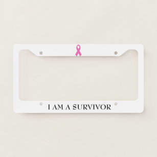 Pretty CANCER AWARENESS License Frame with Pink Ribbons - White