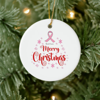 Breast Cancer Survivor Merry Christmas Ceramic Ornament
