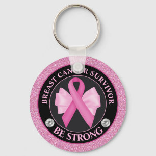 Breast Cancer Survivor – Pink Ribbon & Bow Glitter Keychain