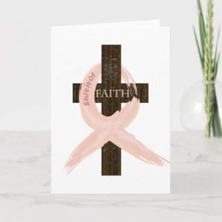 Breast Cancer Survivor Pink Ribbon-Cross of Faith Card
