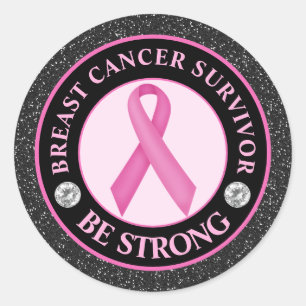 Breast Cancer Survivor – Pink Ribbon Glitter Classic Round Sticker