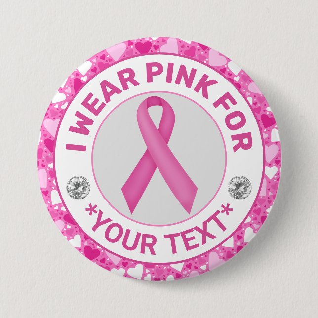 Breast Cancer Survivor – Pink Ribbon Heart Border Button (Front)