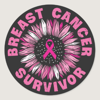 Breast Cancer Survivor Pink Ribbon Sunflower Classic Round Sticker