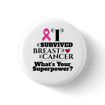 Breast cancer survivor pink ribbon superpower button