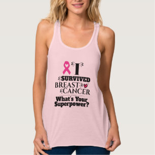 Breast cancer survivor pink ribbon typography tank top