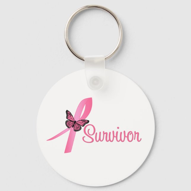 Breast Cancer Survivor Ribbon Keychain (Front)