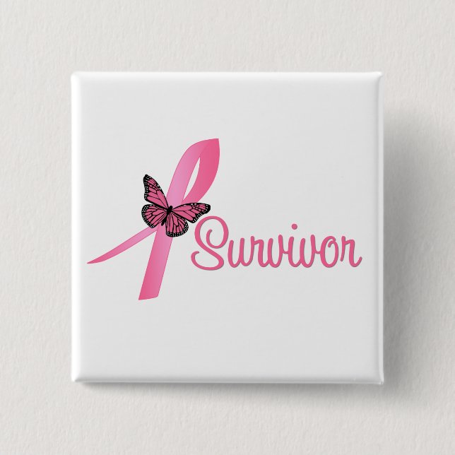 Breast Cancer Survivor Ribbon Pinback Button (Front)