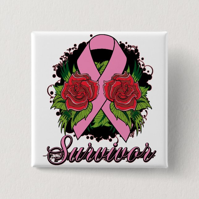 Breast Cancer Survivor Rose Tattoo Pinback Button (Front)