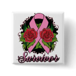 Breast Cancer Survivor Rose Tattoo Pinback Button