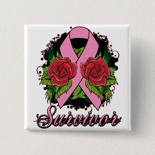 Breast Cancer Survivor Rose Tattoo Pinback Button