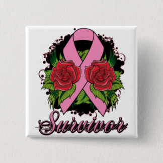 Breast Cancer Survivor Rose Tattoo Pinback Button