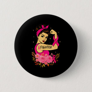 Breast Cancer Survivor Rosie Riveter Pink Awarenes Button