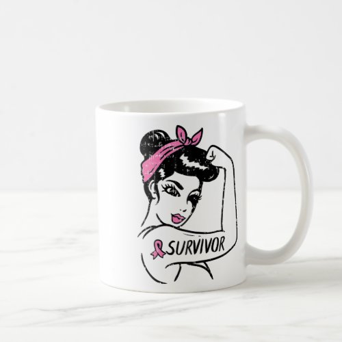 Breast Cancer Survivor Rosie Riveter Pink Awarenes Coffee Mug