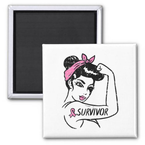 Breast Cancer Survivor Rosie Riveter Pink Awarenes Magnet