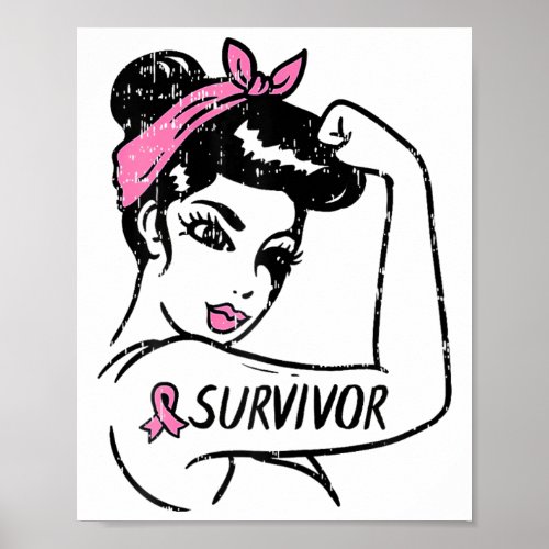 Breast Cancer Survivor Rosie Riveter Pink Awarenes Poster