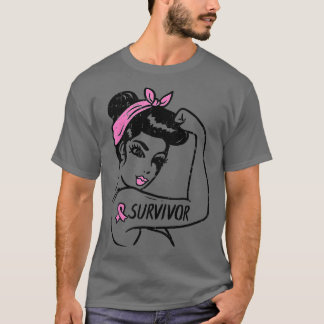 Breast Cancer Survivor Rosie Riveter Pink Ribbon U T-Shirt