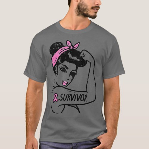 Breast Cancer Survivor Rosie Riveter Pink Ribbon U T_Shirt